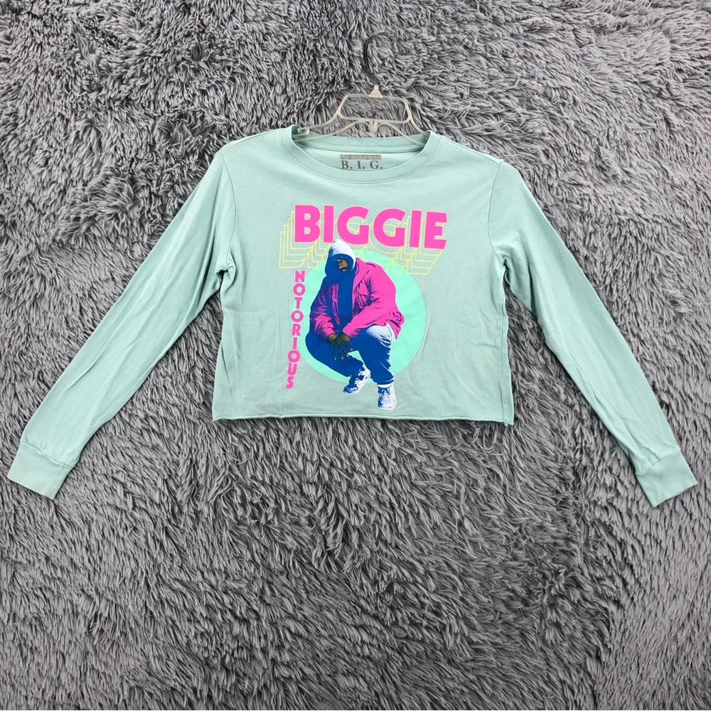 The Notorious B.I.G. Biggie Shirt Womens XS Cropped Long Sleeve Spellout Top